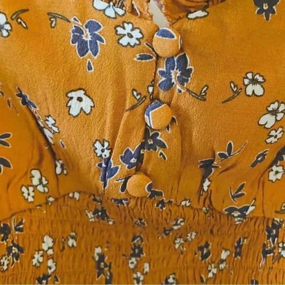 Elodie Womens Crop Top Orange Rust Floral Long Sleeve faux Button Front SZ L - Picture 5 of 12